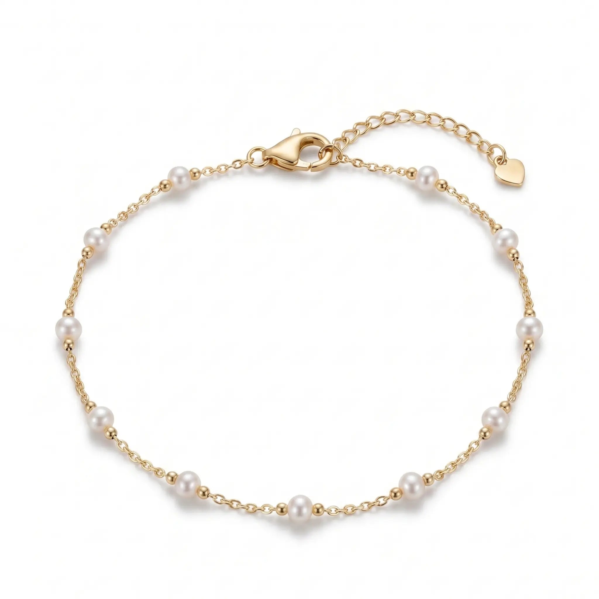 Minimalist 18K Solid Gold Pearl Bracelet, Real Freshwater Single Pearl Choker Bracelet with Gold Beads for Women