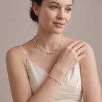 Minimalist 18K Solid Gold Pearl Bracelet, Real Freshwater Single Pearl Choker Bracelet with Gold Beads for Women
