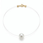 Solid 18K Gold 7-7.5mm Akoya Pearl Floating Solitaire Necklace with Invisible Chain