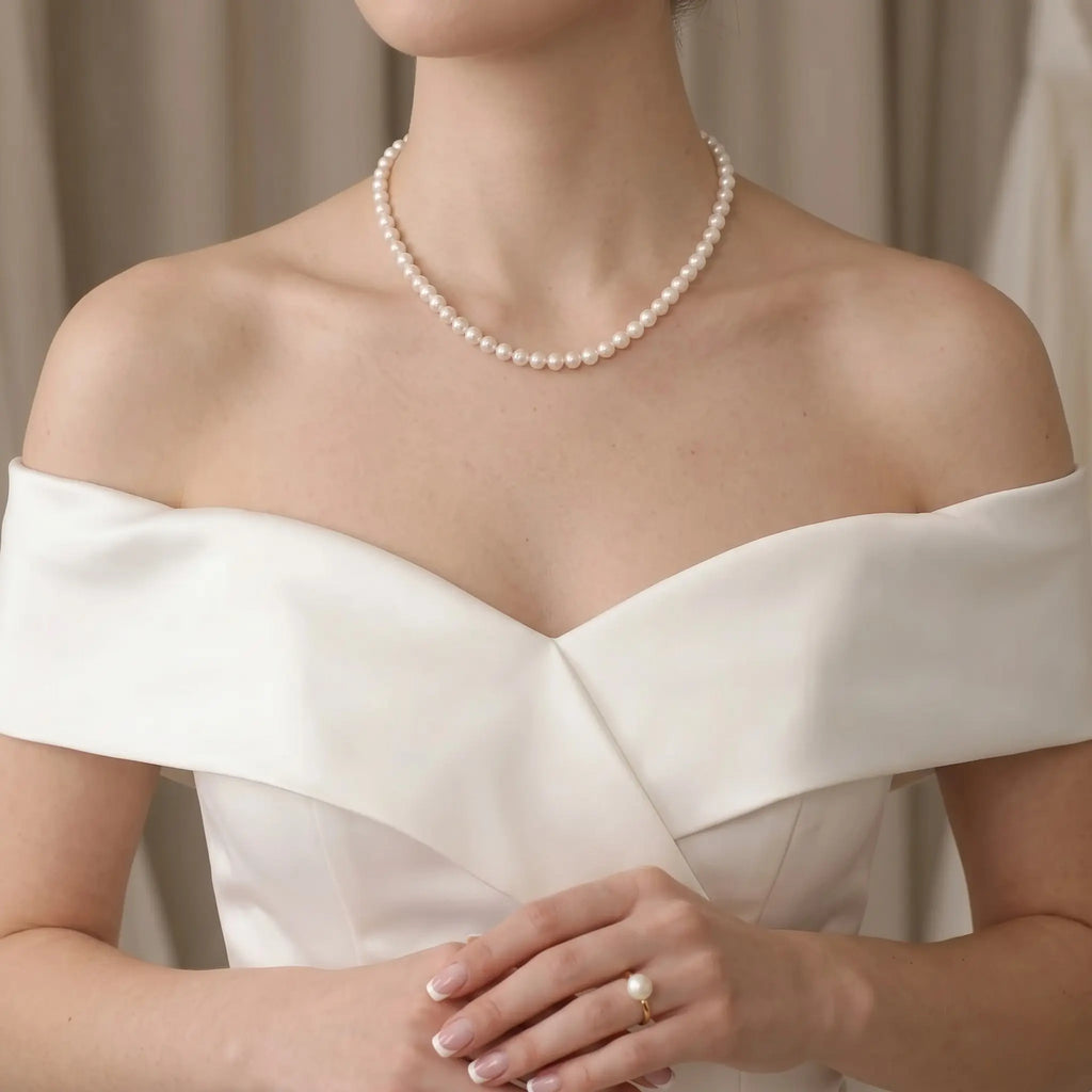 Minimalist Bridal Wedding Pearl Necklace, 7-9.5mm Genuine White Freshwater Pearl Jewelry