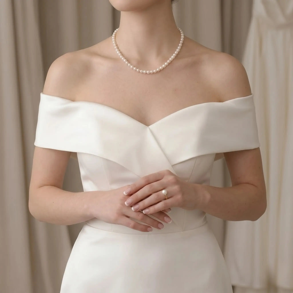 Minimalist Bridal Wedding Pearl Necklace, 7-9.5mm Genuine White Freshwater Pearl Jewelry