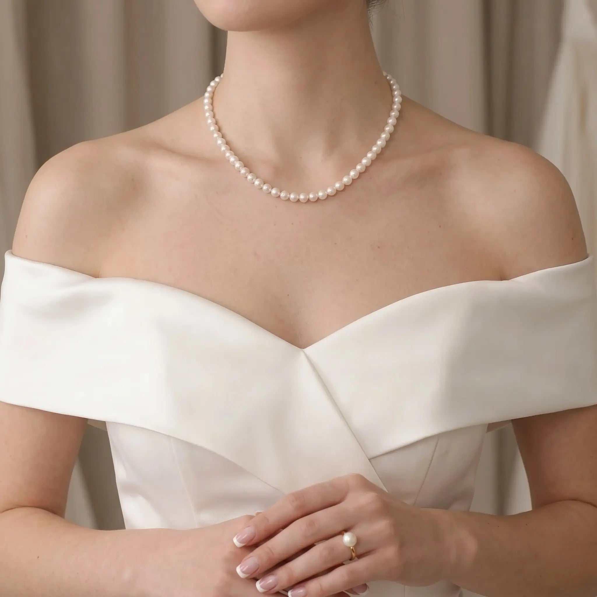 Minimalist Bridal Wedding Pearl Necklace, 7-9.5mm Genuine White Freshwater Pearl Jewelry