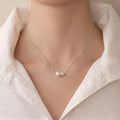 925 Sterling Silver Minimalist 5-7.5mm Double Freshwater Pearl Pendant Necklace