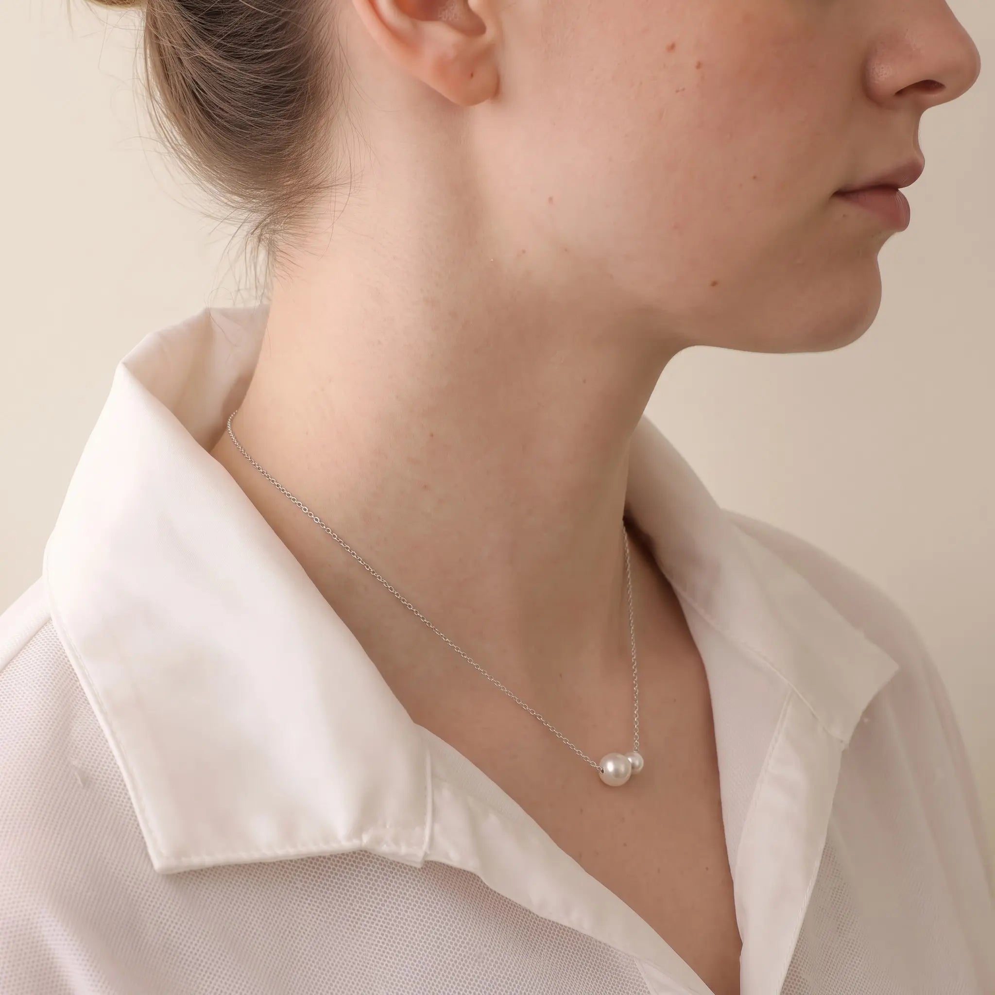 925 Sterling Silver Minimalist 5-7.5mm Double Freshwater Pearl Pendant Necklace