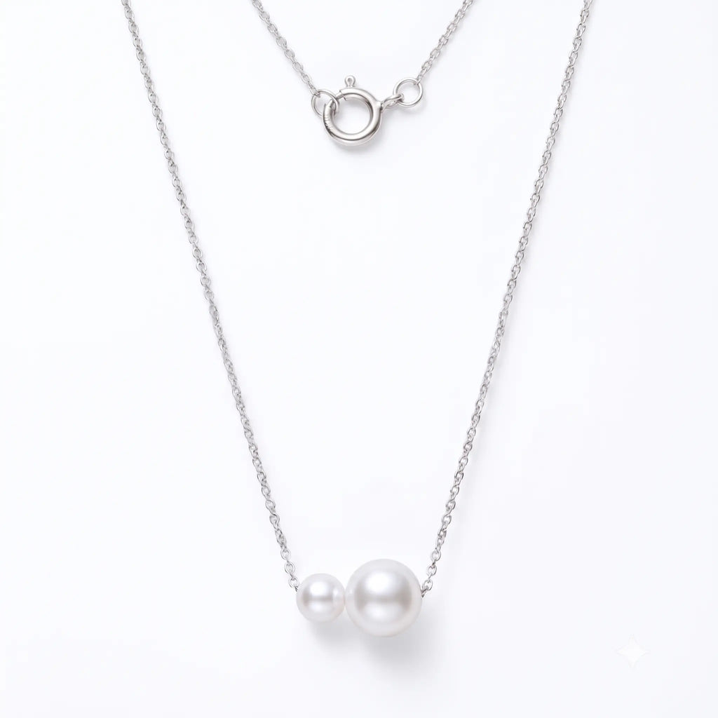 925 Sterling Silver Minimalist 5-7.5mm Double Freshwater Pearl Pendant Necklace