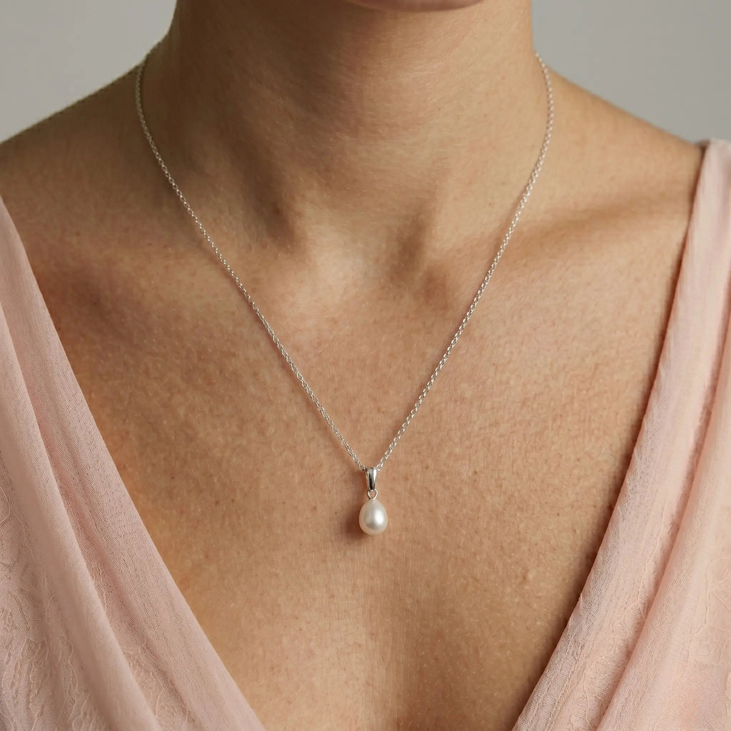 Minimalist Teardrop Pearl Necklace, 925 Sterling Silver Single Drop Pearl Pendant, Dainty Bridesmaid Jewelry Gift for Her