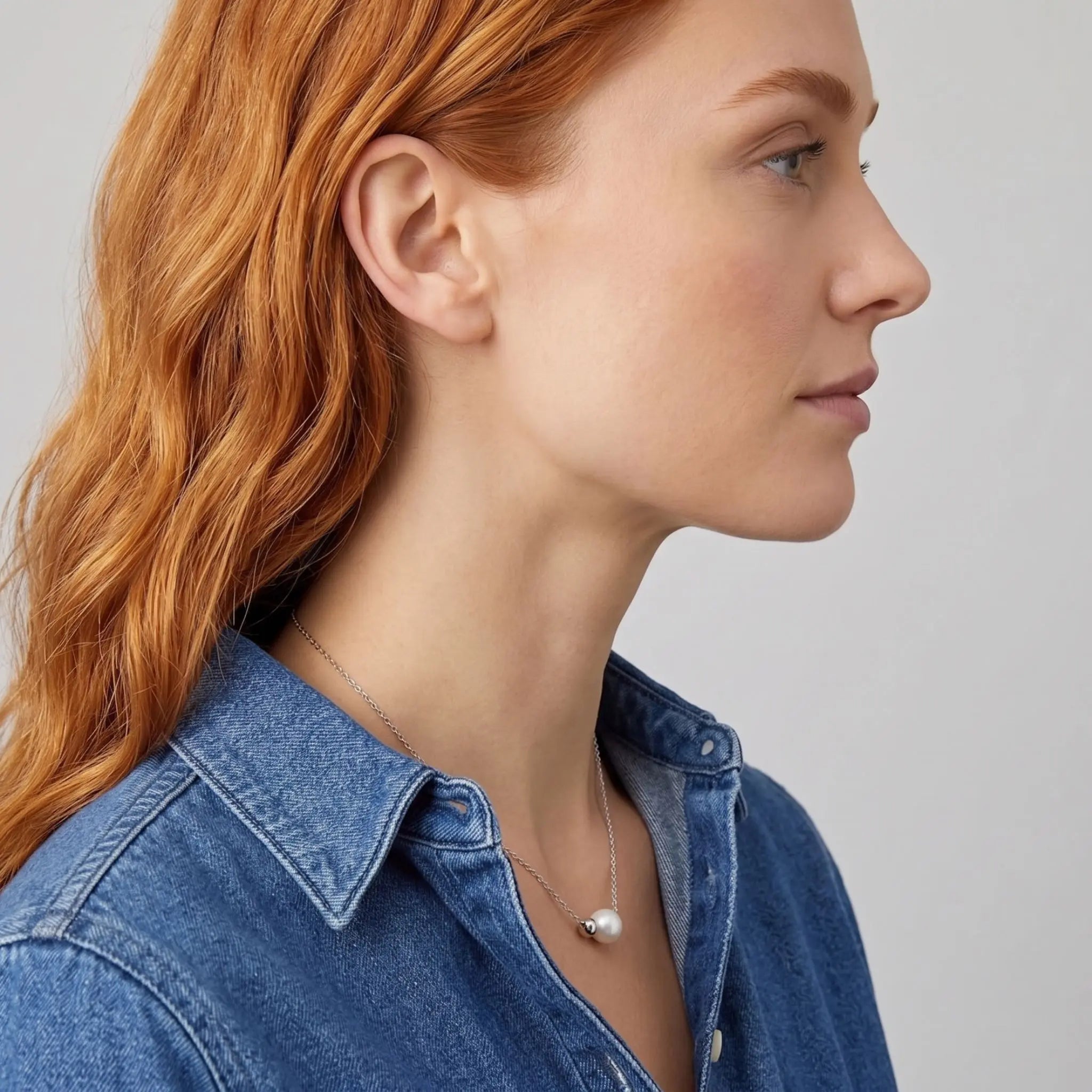 Two-Stone Pearl Duet Necklace in 18K White Gold over 925 Silver, Minimalist Double Bead O-Chain