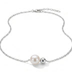 Two-Stone Pearl Duet Necklace in 18K White Gold over 925 Silver, Minimalist Double Bead O-Chain