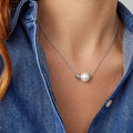Two-Stone Pearl Duet Necklace in 18K White Gold over 925 Silver, Minimalist Double Bead O-Chain