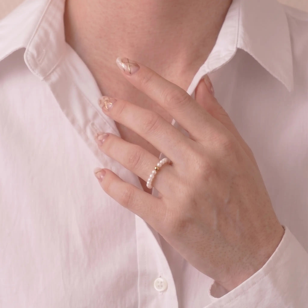 3-3.5mm Tiny Pearl Beaded Ring with 18K Gold Bead