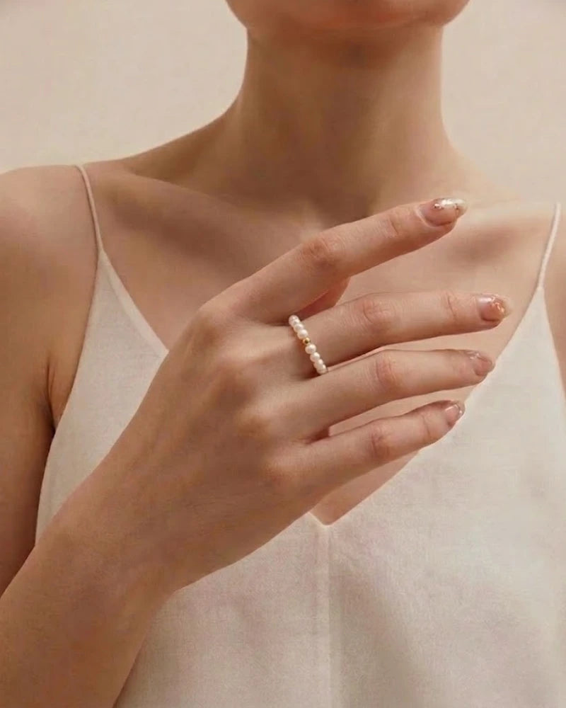 18K Gold Tiny Freshwater Pearl Adjustable Pearl Ring