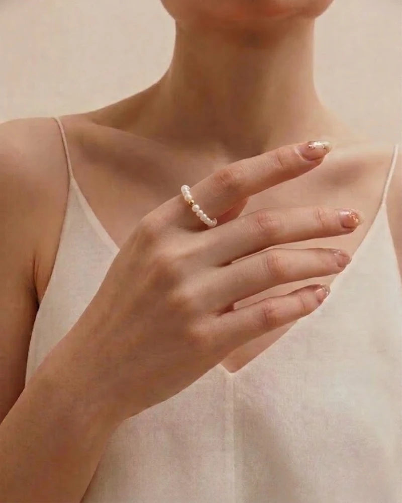18K Gold Tiny Freshwater Pearl Adjustable Pearl Ring