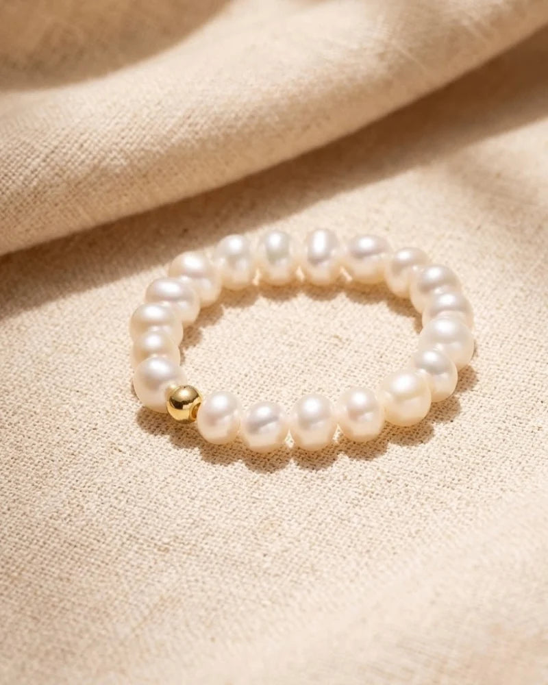 18K Gold Tiny Freshwater Pearl Adjustable Pearl Ring