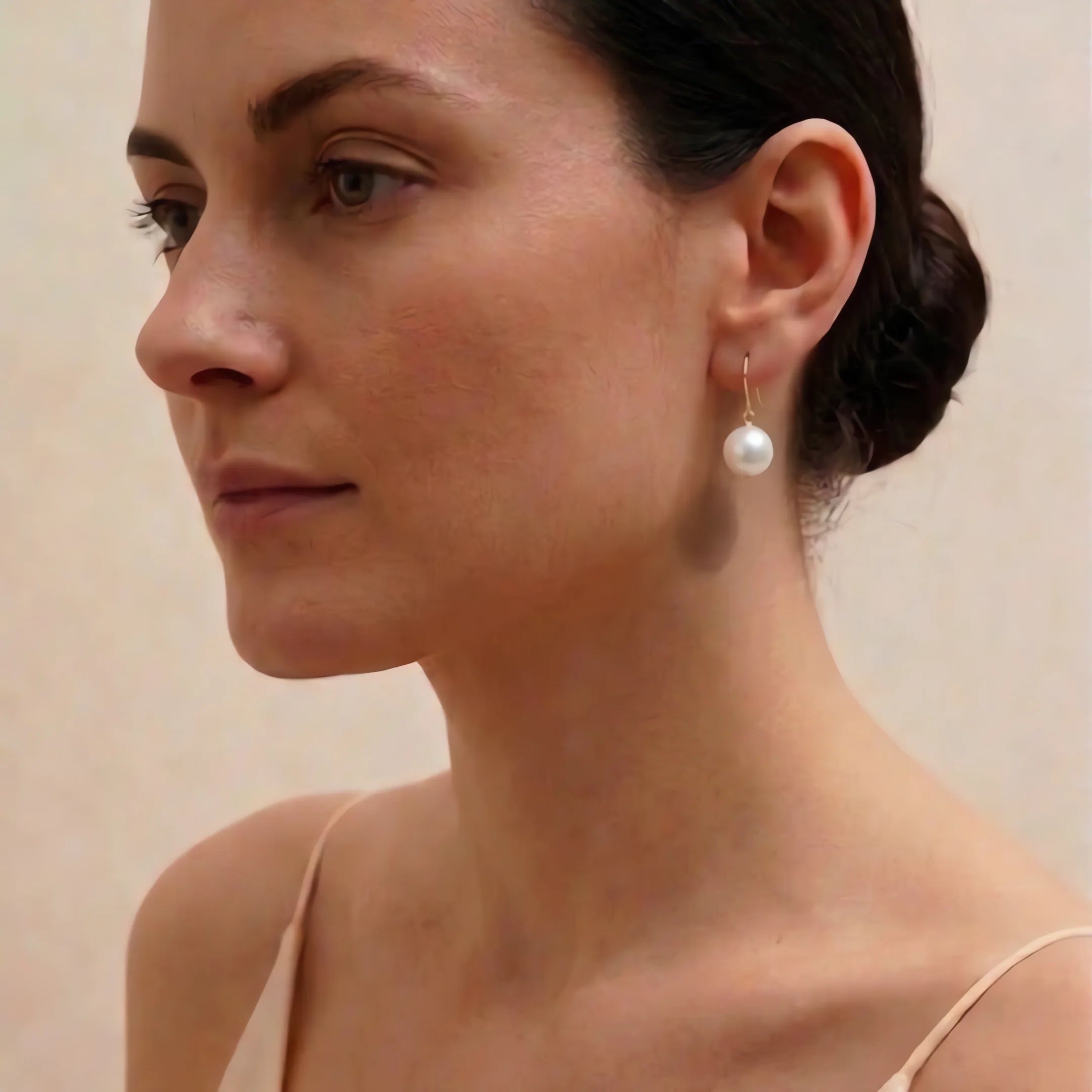 Golden Untreated Dewdrop Akoya Pearl Hook Earrings (18K Solid Gold)