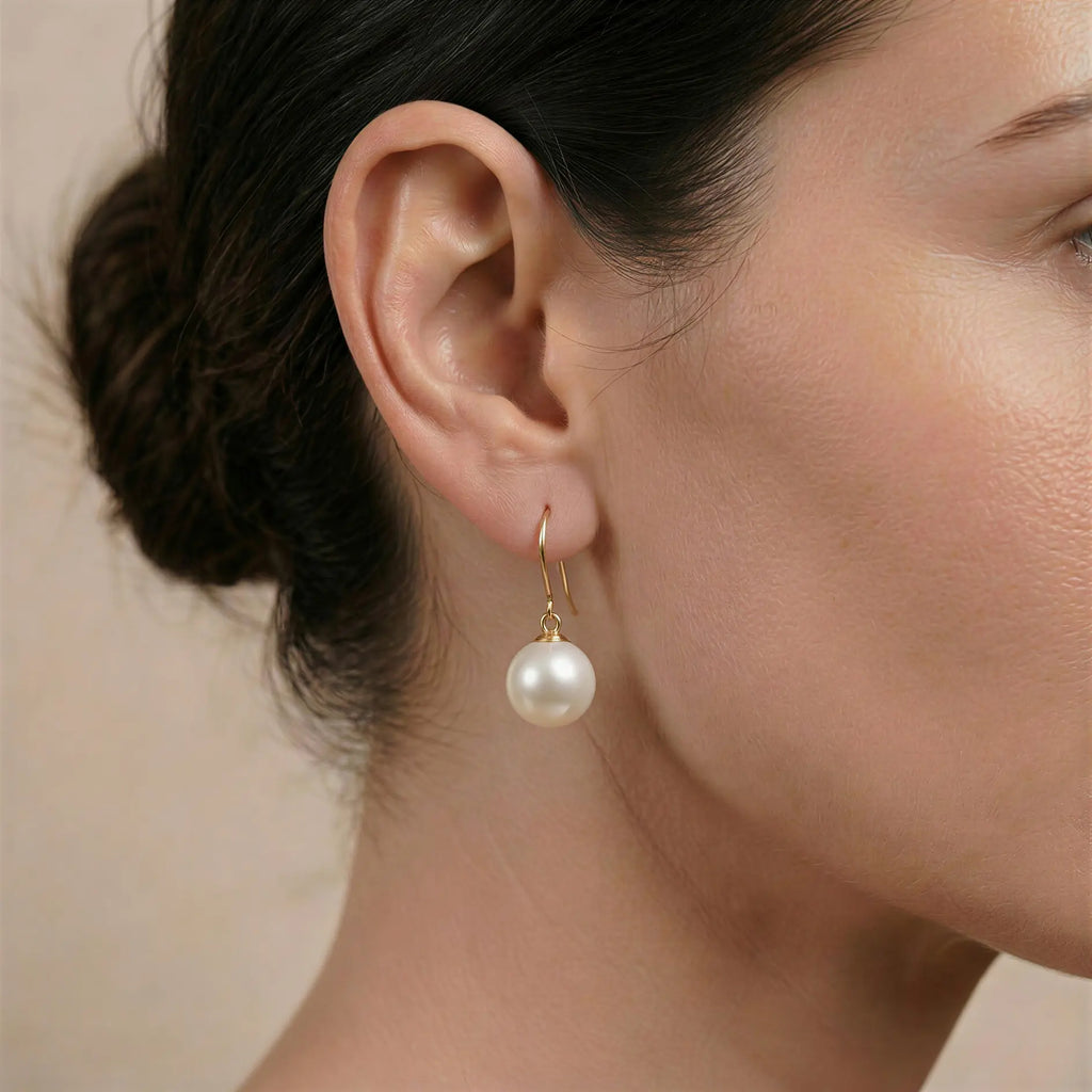 Golden Untreated Dewdrop Akoya Pearl Hook Earrings (18K Solid Gold)