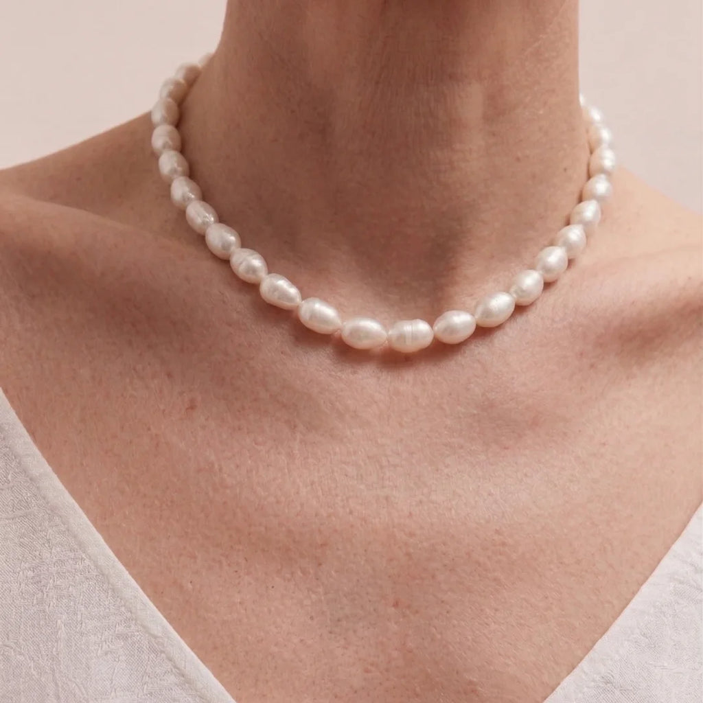 Natural White Baroque Pearl Necklace, Unique Organic Shape Freshwater Pearls
