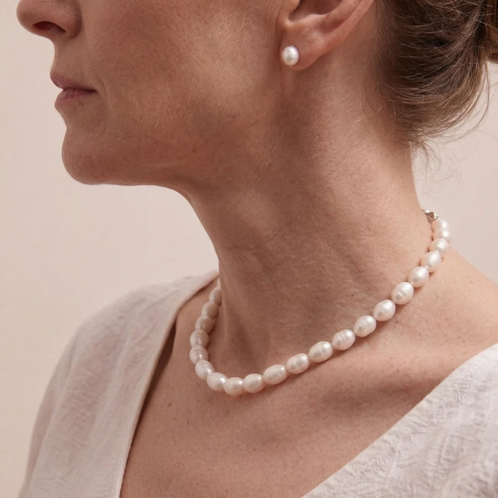 Natural White Baroque Pearl Necklace, Unique Organic Shape Freshwater Pearls