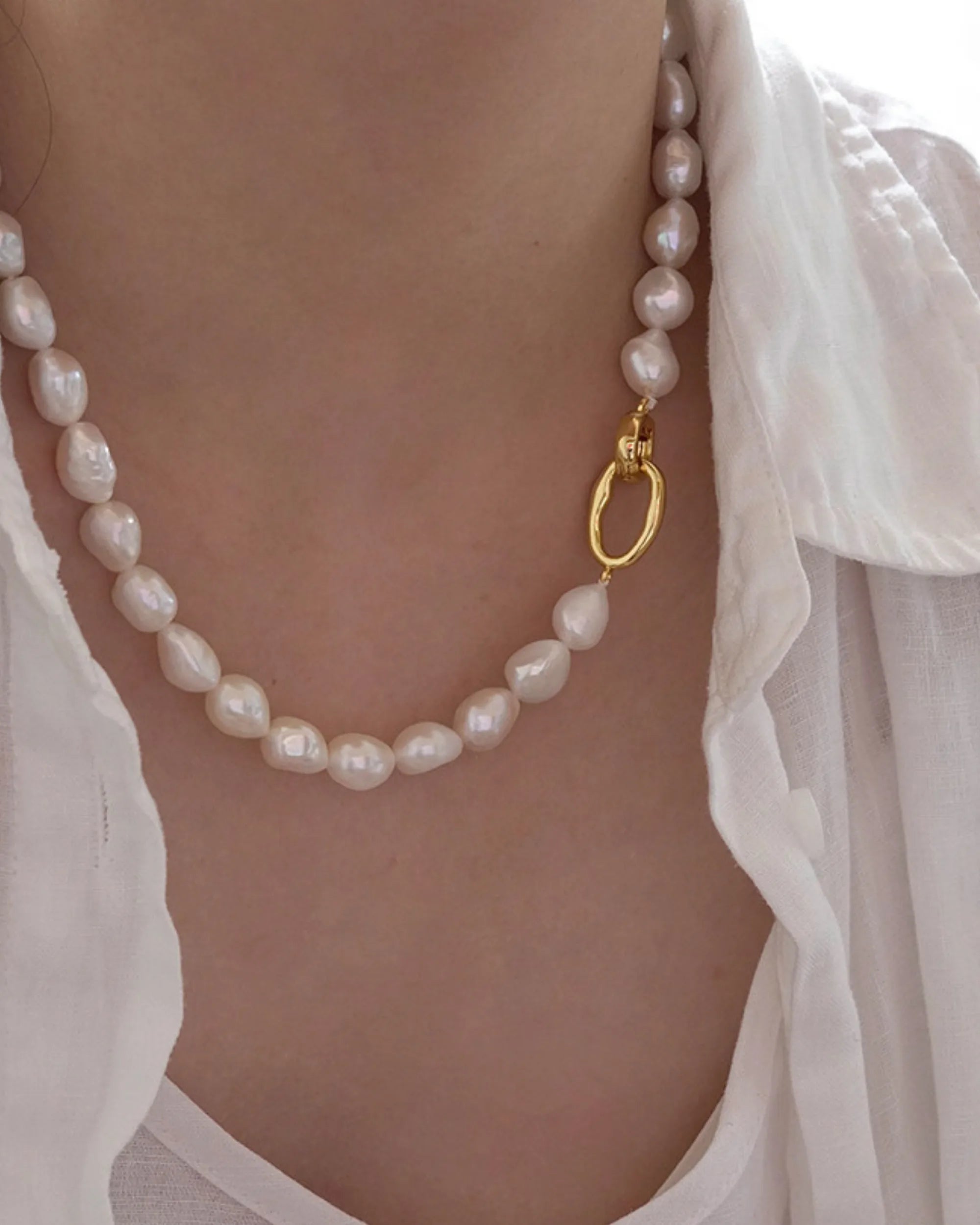 White Freshwater Baroque Pearl Necklace