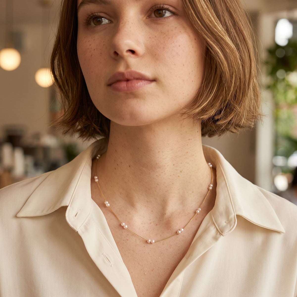 18K Solid Gold 3–3.5mm AAA+ Japanese Akoya Pearl Station Necklace
