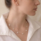 Organic 18K Solid Gold Baroque Pearl Station Necklace
