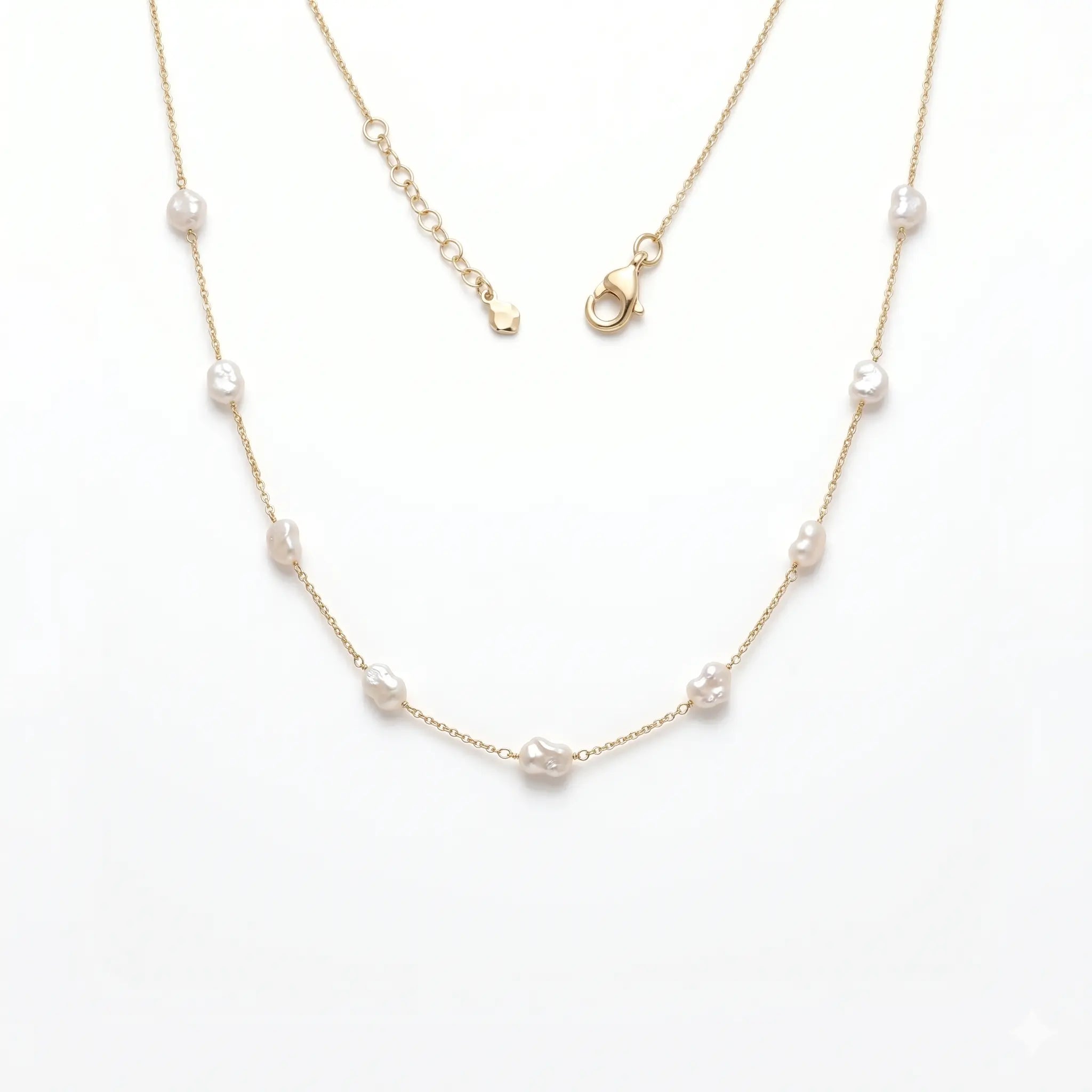 Organic 18K Solid Gold Baroque Pearl Station Necklace