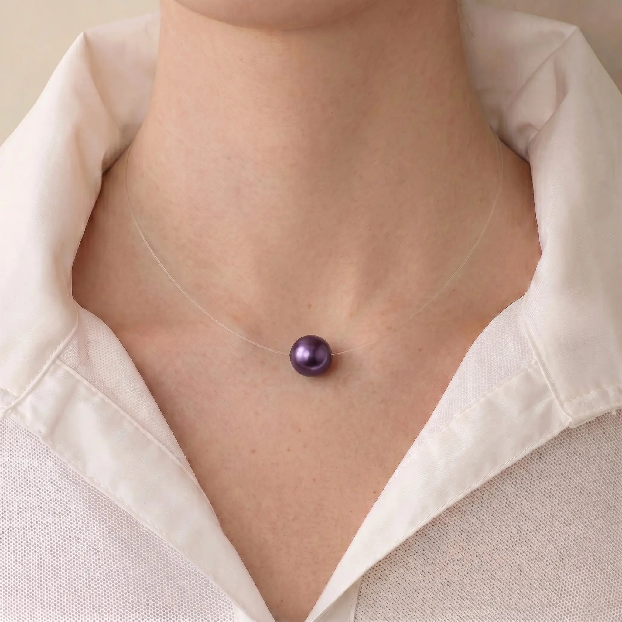 Premium Edison Purple Pearl Floating Necklace - Invisible Chain Solitaire