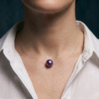 10-10.5mm Premium Edison Purple Pearl Floating Necklace - Invisible Chain Solitaire