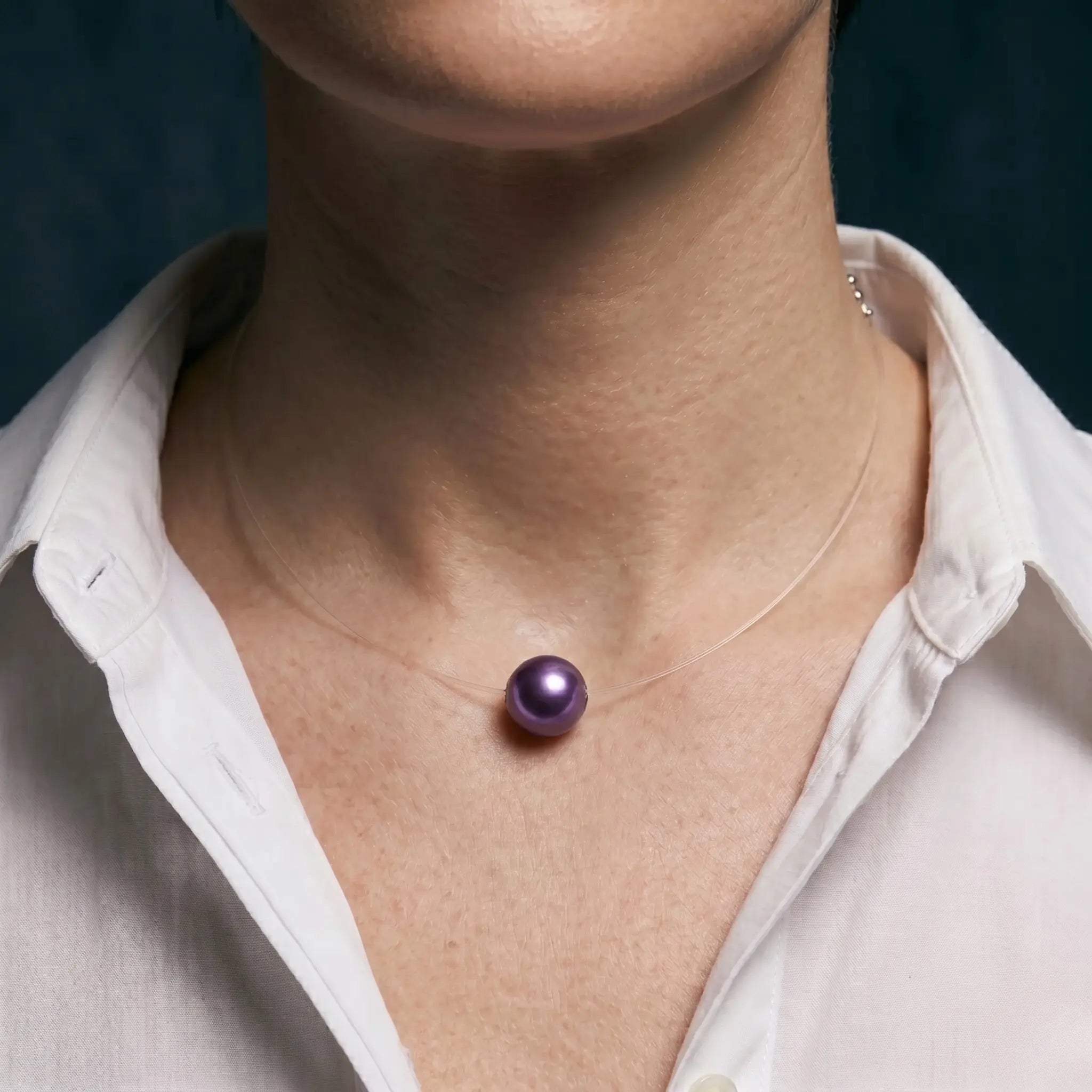 10-10.5mm Premium Edison Purple Pearl Floating Necklace - Invisible Chain Solitaire