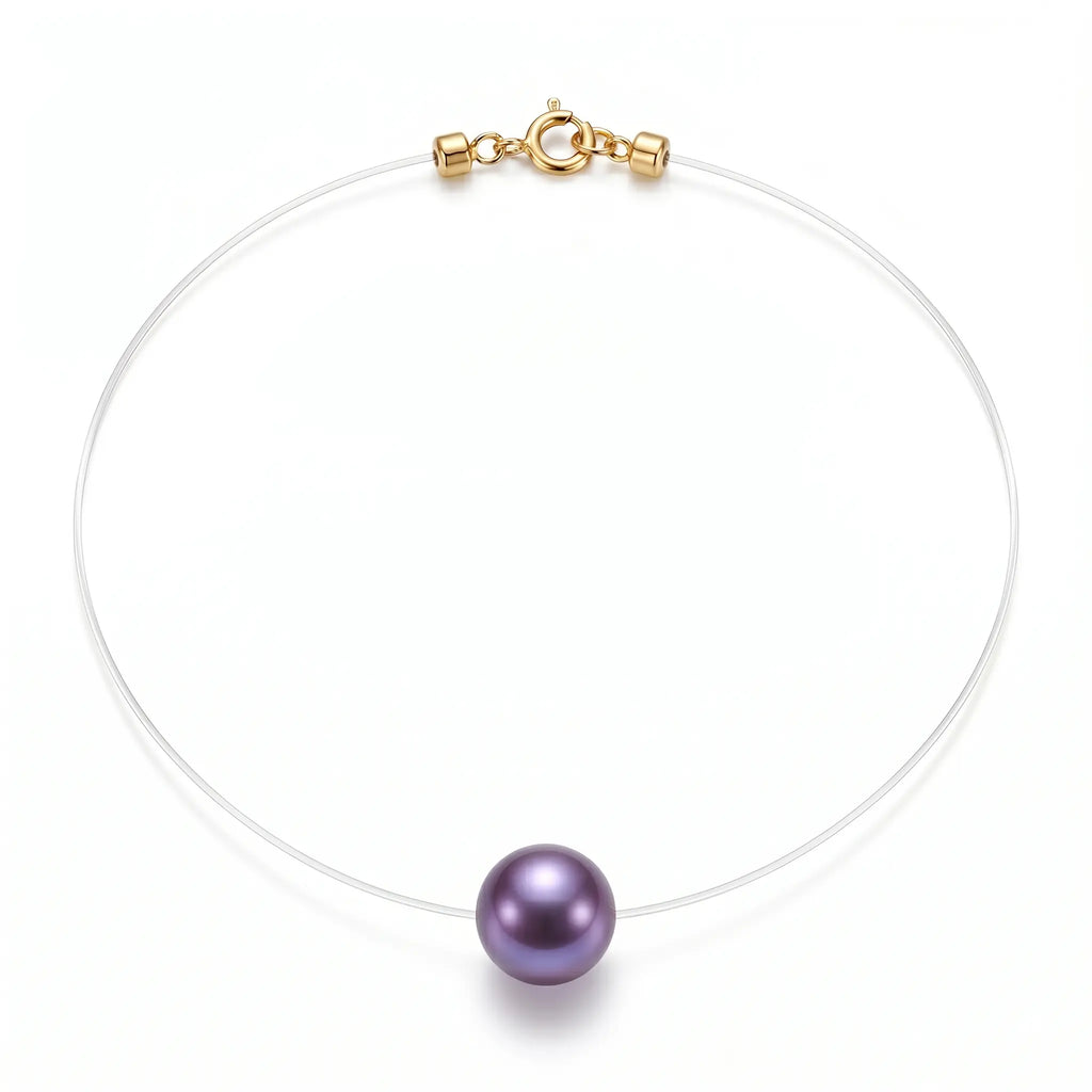 10-10.5mm Premium Edison Purple Pearl Floating Necklace - Invisible Chain Solitaire