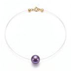 10-10.5mm Premium Edison Purple Pearl Floating Necklace - Invisible Chain Solitaire