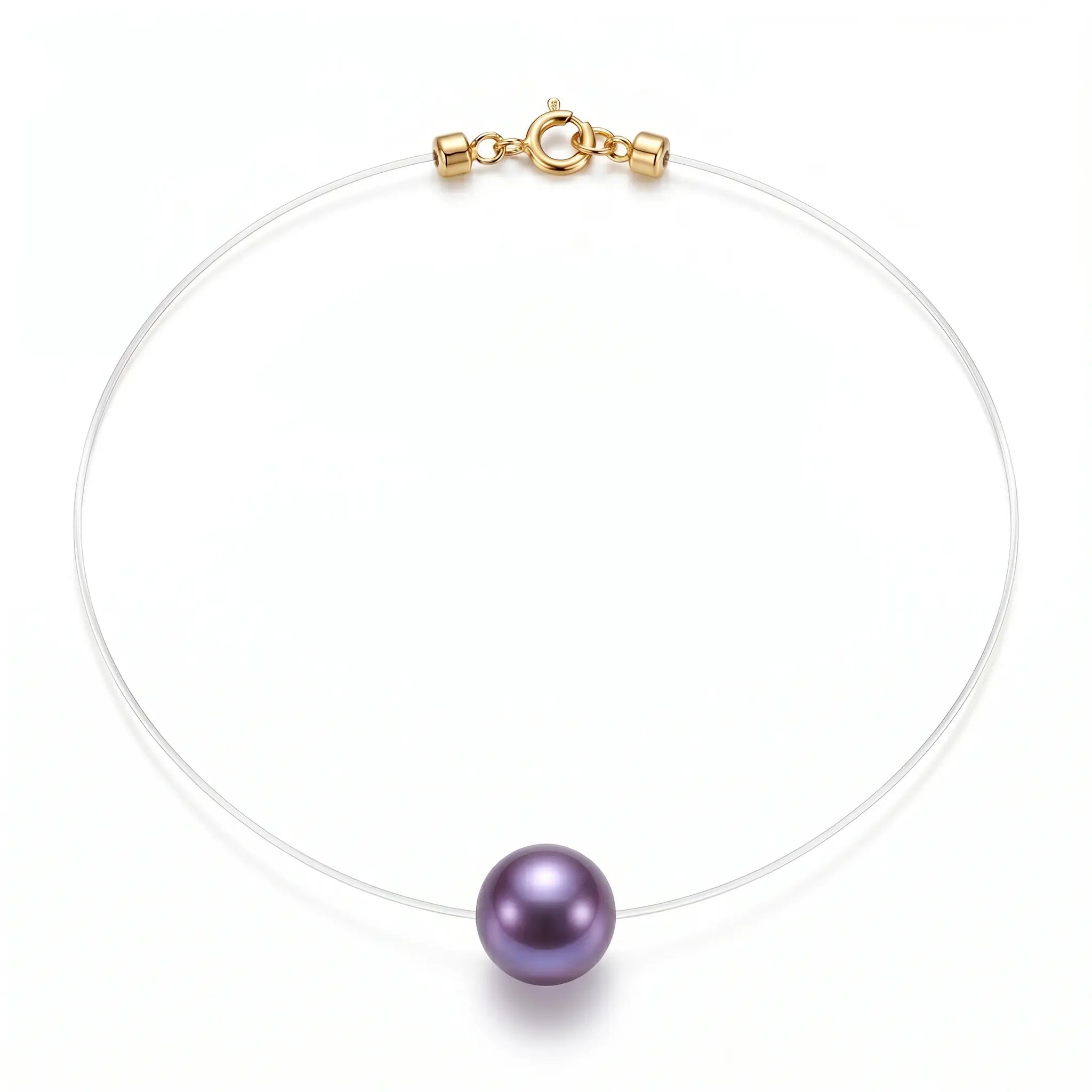 10-10.5mm Premium Edison Purple Pearl Floating Necklace - Invisible Chain Solitaire
