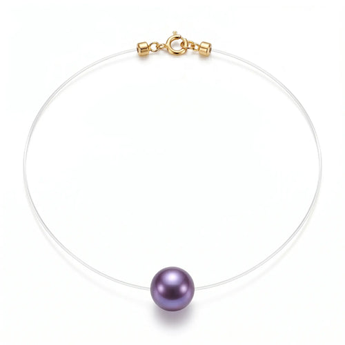 10-10.5mm Premium Edison Purple Pearl Floating Necklace - Invisible Chain Solitaire