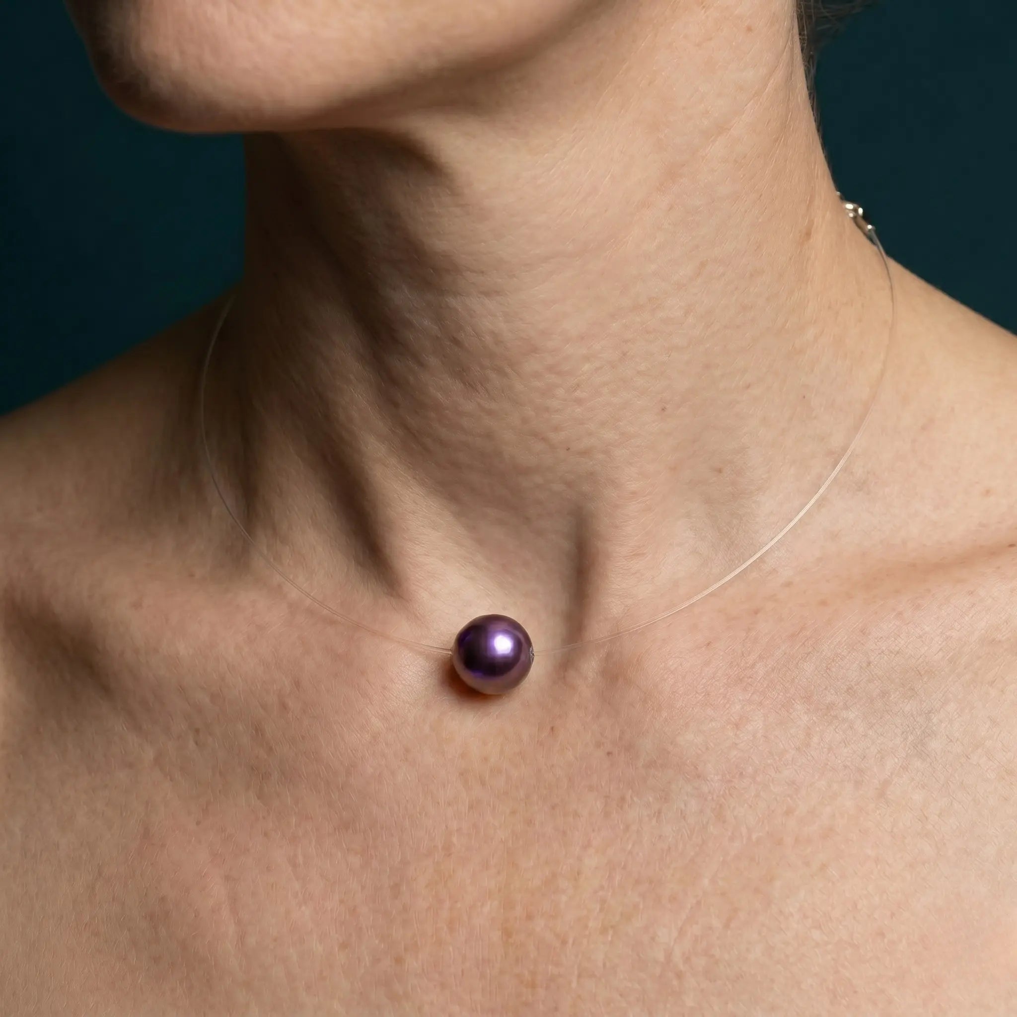 10-10.5mm Premium Edison Purple Pearl Floating Necklace - Invisible Chain Solitaire