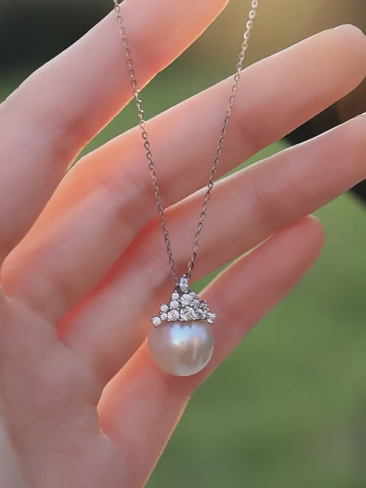10-10.5mm Large White Pearl Pendant, Minimalist Freshwater Pearl Jewelry