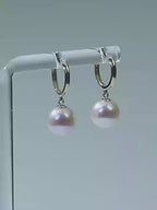 18K Gold Akoya Pearl Hoop Earrings, Natural Untreated Japanese Pearl Drops