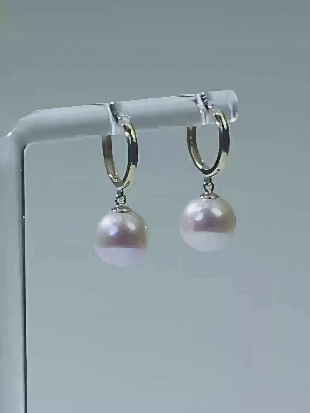 18K Gold Akoya Pearl Hoop Earrings, Natural Untreated Japanese Pearl Drops