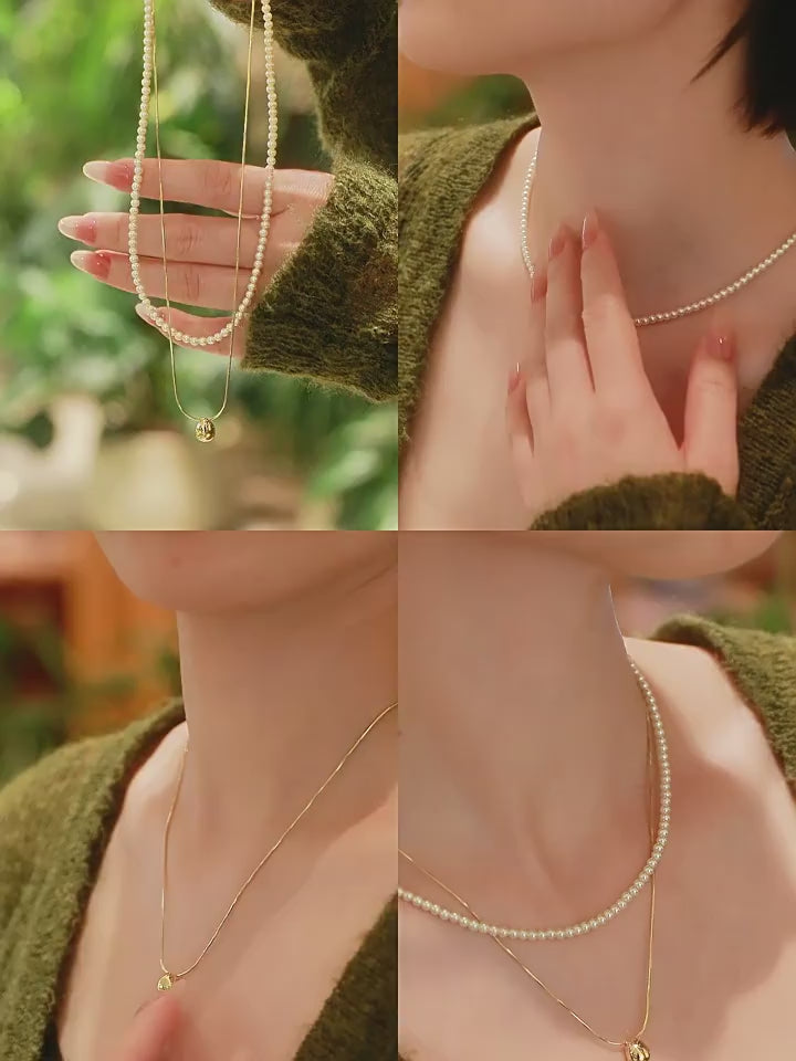 Versatile 2-Piece Set: Dainty Gold Bead and Freshwater Pearl Layering Necklace