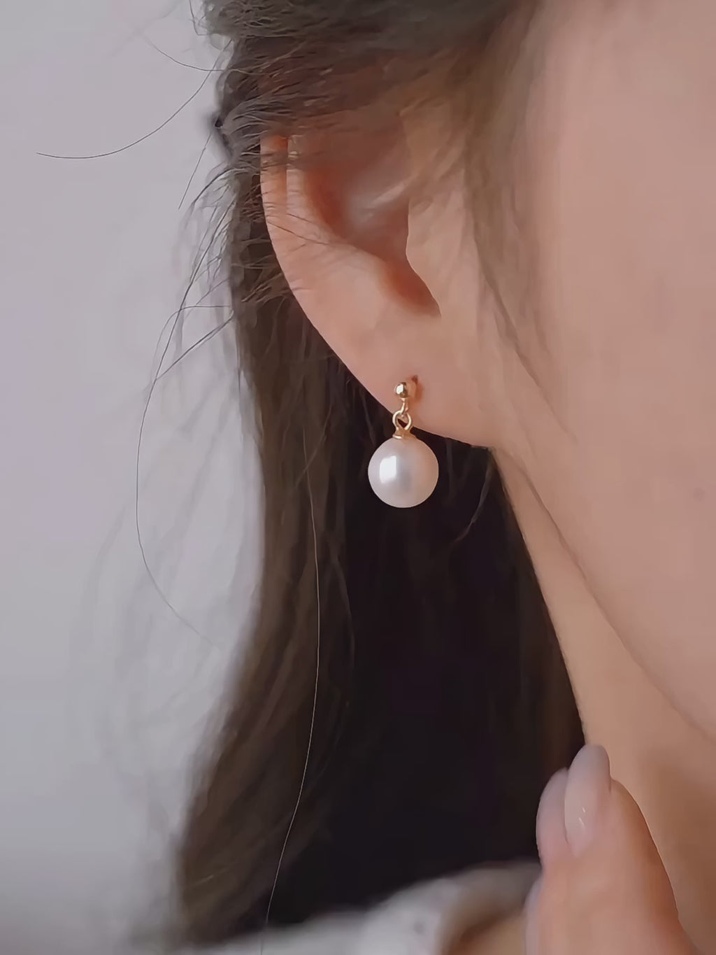 18K Gold Japanese Akoya Pearl Earrings, 5mm-7.5mm Genuine White Pearls