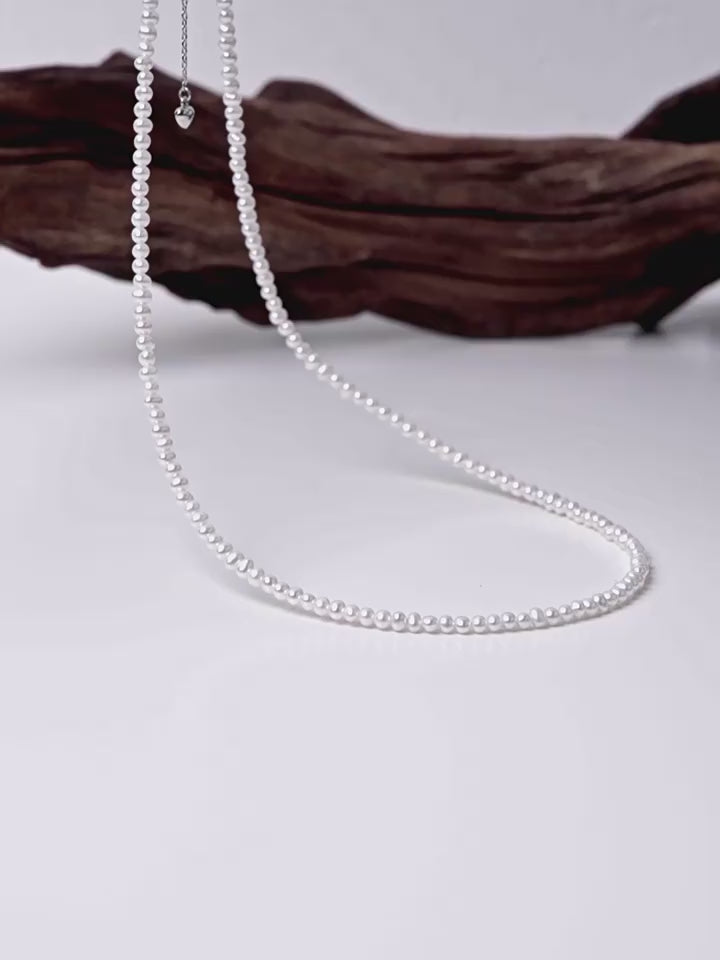 2-3mm Tiny Baroque Pearl Necklace, S925 Sterling Silver Minimalist Seed Pearl Choker