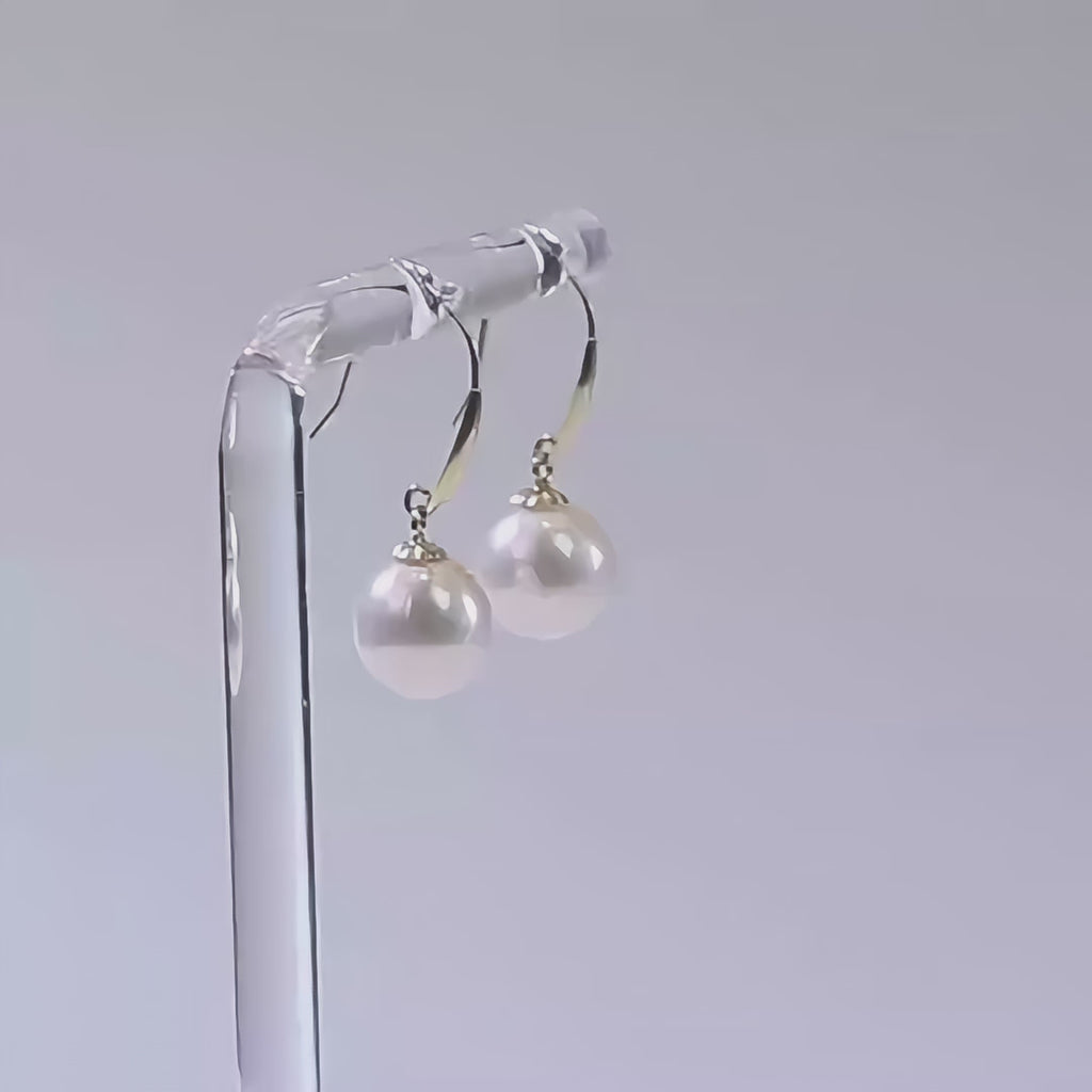 Golden Untreated Dewdrop Akoya Pearl Hook Earrings (18K Solid Gold)