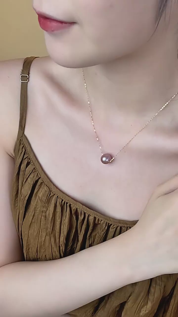 9-9.5mm 18K Gold Purple Edison Freshwater Pearl Pendant