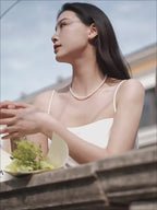 18K Solid Gold Baby Akoya Pearl Necklace, 3-3.5mm Dainty Japanese Pearl Choker