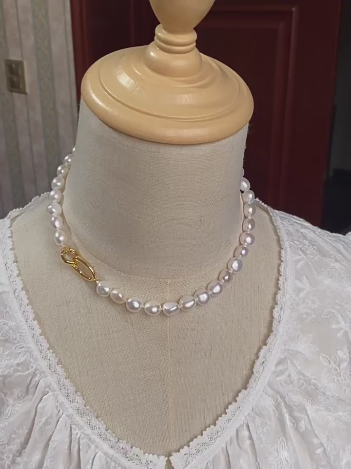 Natural White Baroque Pearl Necklace, Unique Organic Shape Freshwater Pearls