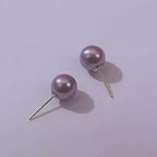 18K Gold Natural Purple Freshwater Pearl Stud Earrings, 5-8.5mm Lavender Pearls