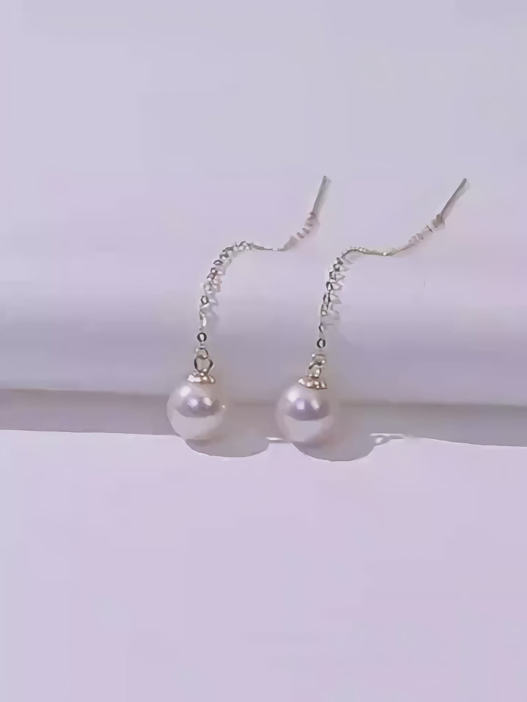 18K Solid Gold Japanese Akoya Pearl Threader Earrings