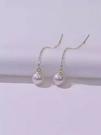 18K Solid Gold Japanese Akoya Pearl Threader Earrings
