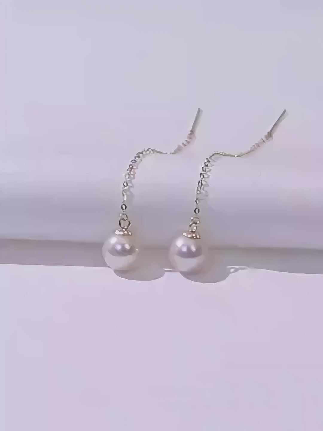 18K Solid Gold Japanese Akoya Pearl Threader Earrings