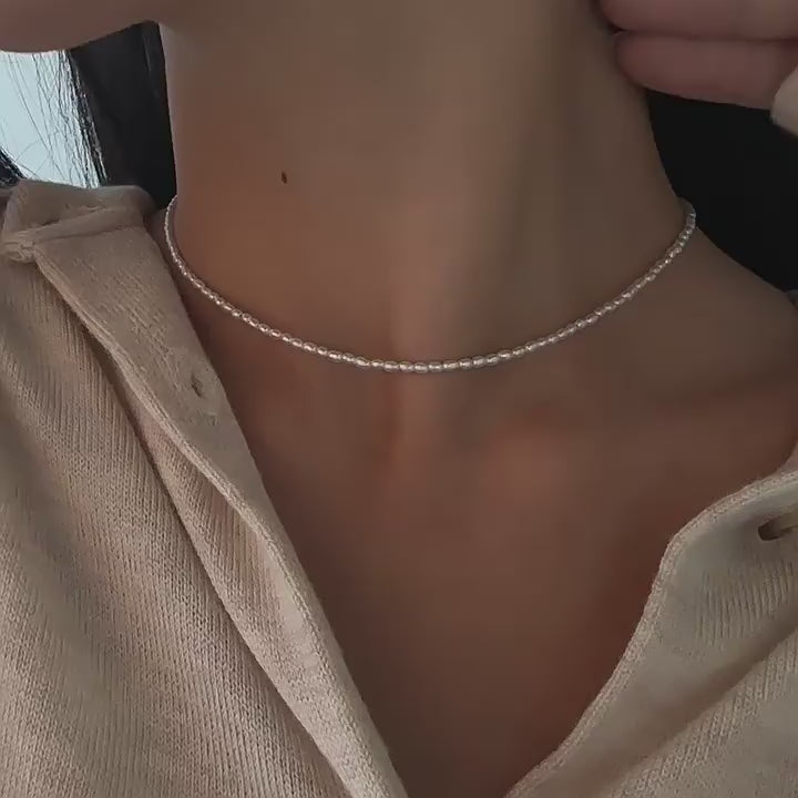 2-3mm Tiny Rice Pearl Choker - 18K Gold Plated 925 Silver
