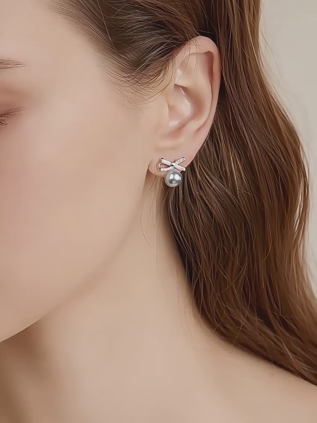 Sparkling Ribbon Bow Pearl Studs - Elegant 925 Silver Coquette Earrings