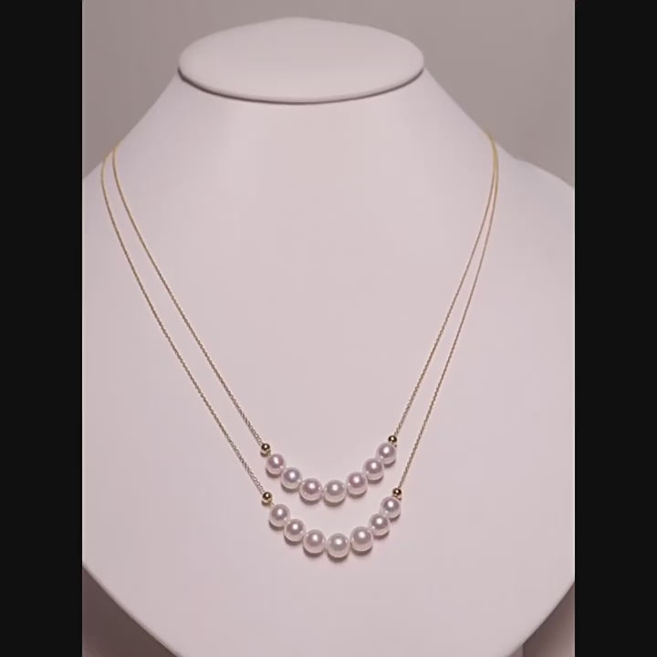 Serena AAA Plus Japanese Akoya Pearl Pendant Necklace – 18K Gold, 5–5.5mm, Video Showing Front, Side, and Close-up Views, Worn by Model | Onepearlife
